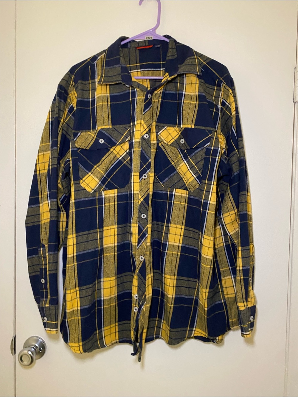 Men’s  Yellow and Navy Plaid Button-Down Shirt